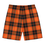 Orange Black And Yellow Tartan Print Men's Swim Trunks