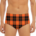 Orange Black And Yellow Tartan Print Men's Triangle Swim Briefs