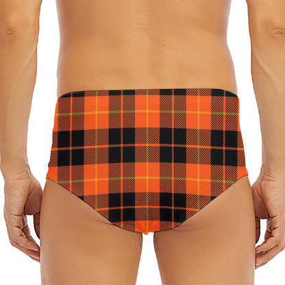 Orange Black And Yellow Tartan Print Men's Triangle Swim Briefs