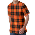 Orange Black And Yellow Tartan Print Men's Velvet T-Shirt