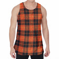 Orange Black And Yellow Tartan Print Men's Velvet Tank Top