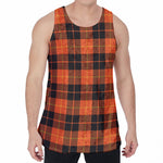 Orange Black And Yellow Tartan Print Men's Velvet Tank Top