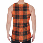 Orange Black And Yellow Tartan Print Men's Velvet Tank Top