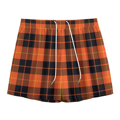 Orange Black And Yellow Tartan Print Mesh Shorts