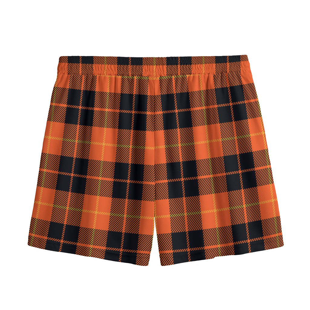 Orange Black And Yellow Tartan Print Mesh Shorts