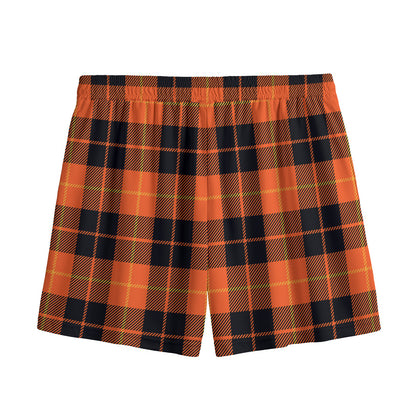 Orange Black And Yellow Tartan Print Mesh Shorts