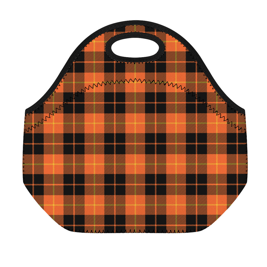 Orange Black And Yellow Tartan Print Neoprene Lunch Bag