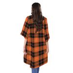 Orange Black And Yellow Tartan Print Open Front Beach Cover Up