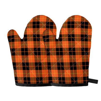 Orange Black And Yellow Tartan Print Oven Mitts