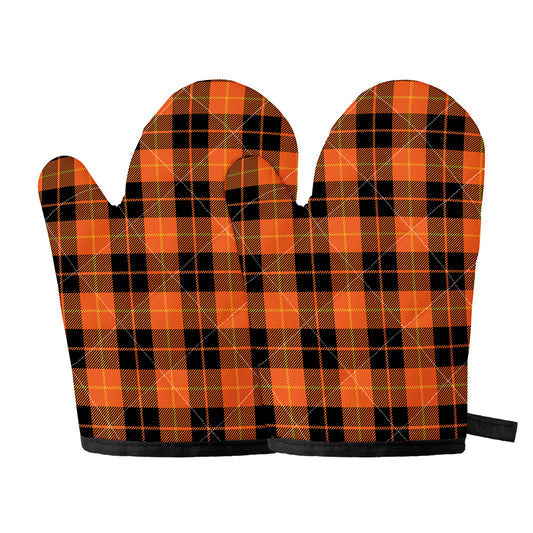 Orange Black And Yellow Tartan Print Oven Mitts