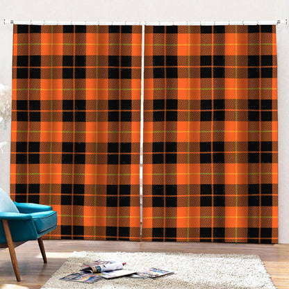 Orange Black And Yellow Tartan Print Pencil Pleat Curtains