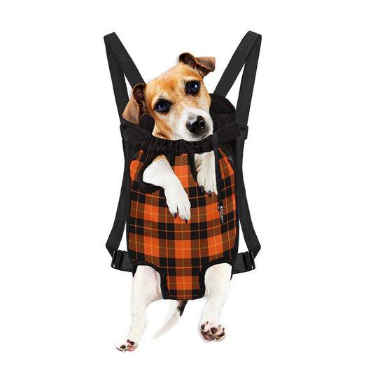 Orange Black And Yellow Tartan Print Pet Carrier Backpack