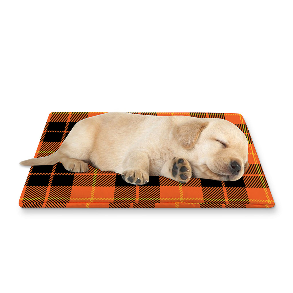 Orange Black And Yellow Tartan Print Pet Cooling Mat Cover