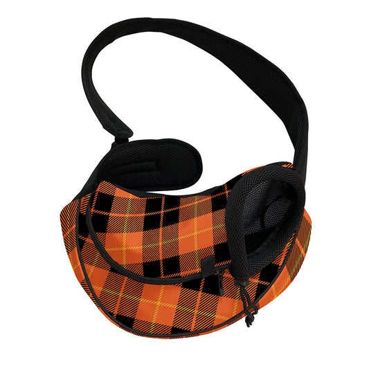 Orange Black And Yellow Tartan Print Pet Sling Carrier
