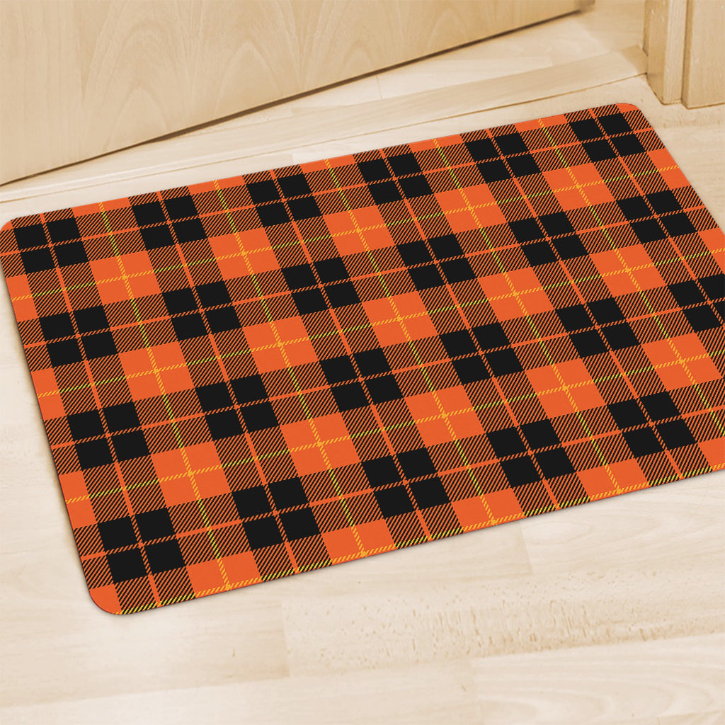 Orange Black And Yellow Tartan Print Polyester Doormat