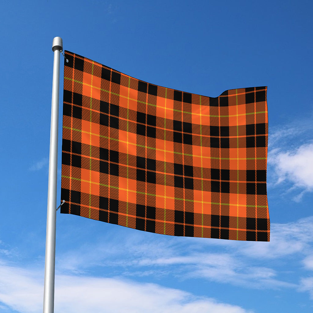 Orange Black And Yellow Tartan Print Polyester Flag
