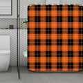 Orange Black And Yellow Tartan Print Polyester Shower Curtain