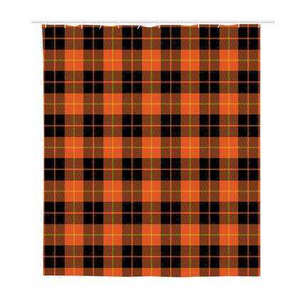 Orange Black And Yellow Tartan Print Polyester Shower Curtain