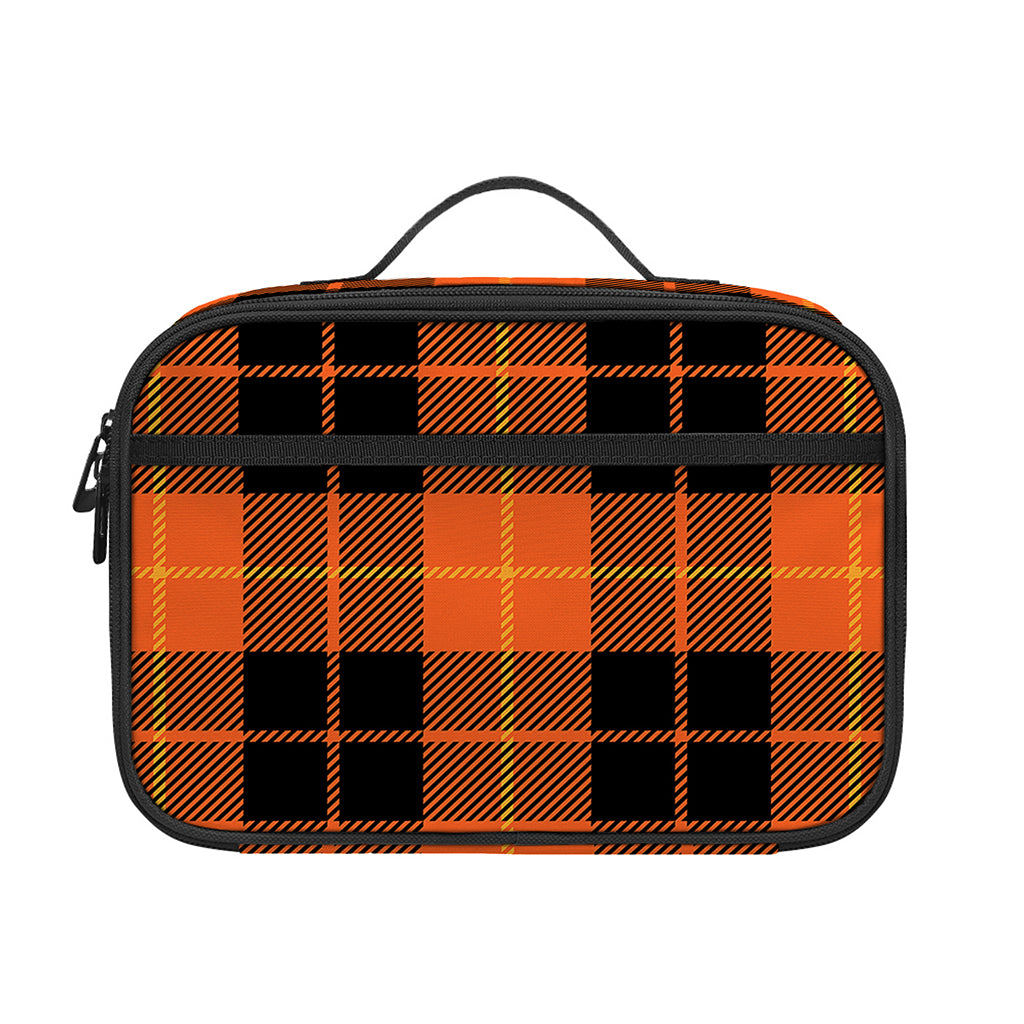 Orange Black And Yellow Tartan Print Portable Lunch Bag
