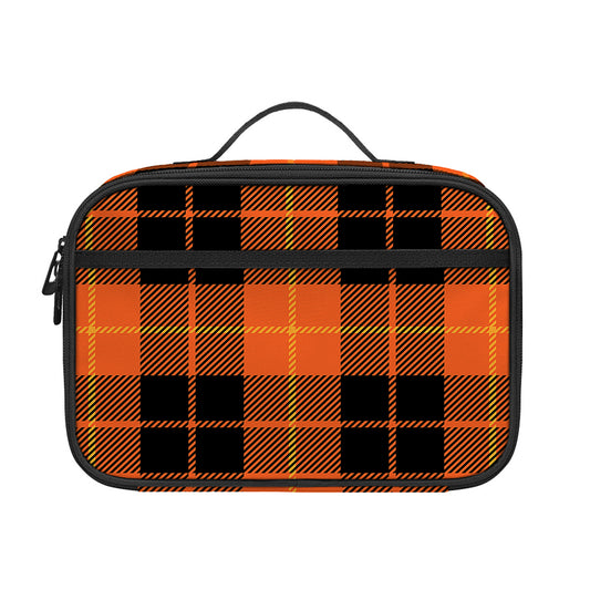 Orange Black And Yellow Tartan Print Portable Lunch Bag