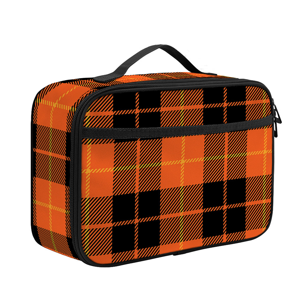 Orange Black And Yellow Tartan Print Portable Lunch Bag