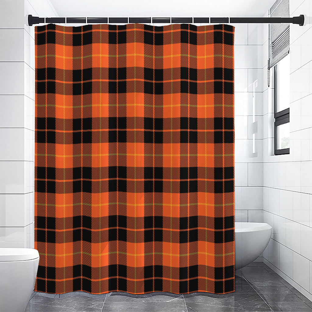Orange Black And Yellow Tartan Print Premium Shower Curtain