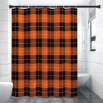 Orange Black And Yellow Tartan Print Premium Shower Curtain