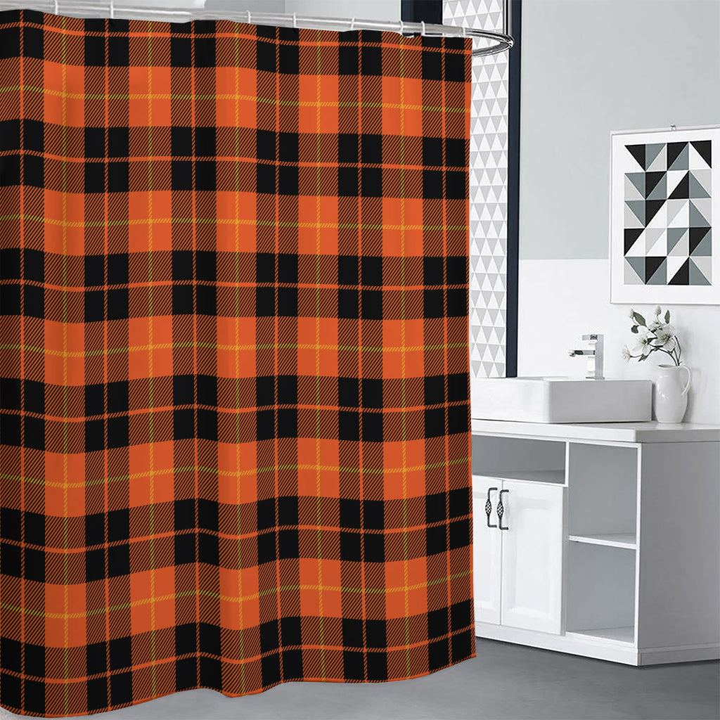 Orange Black And Yellow Tartan Print Premium Shower Curtain