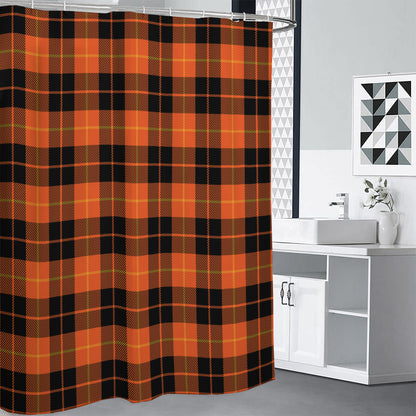Orange Black And Yellow Tartan Print Premium Shower Curtain