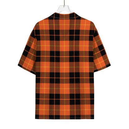 Orange Black And Yellow Tartan Print Rayon Hawaiian Shirt
