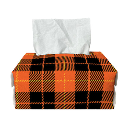 Orange Black And Yellow Tartan Print Rectangle Tissue Box Cover