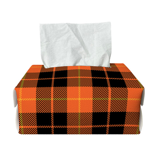 Orange Black And Yellow Tartan Print Rectangle Tissue Box Cover