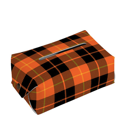 Orange Black And Yellow Tartan Print Rectangle Tissue Box Cover