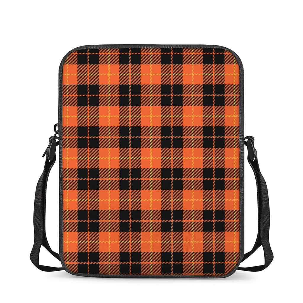 Orange Black And Yellow Tartan Print Rectangular Crossbody Bag