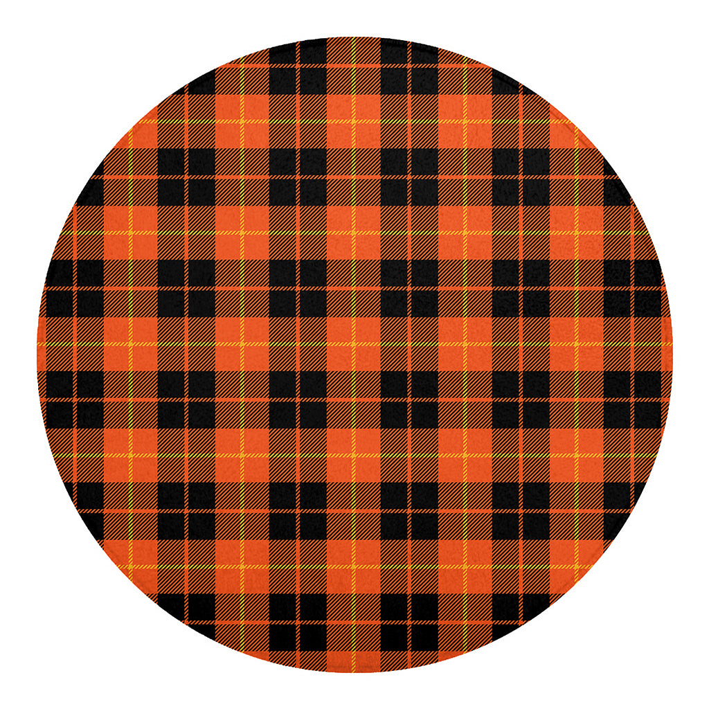 Orange Black And Yellow Tartan Print Round Blanket