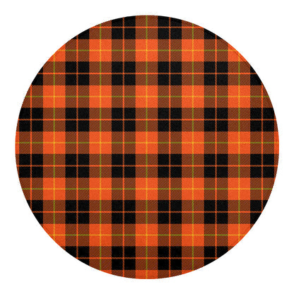 Orange Black And Yellow Tartan Print Round Blanket