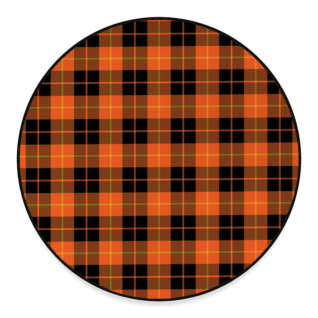 Orange Black And Yellow Tartan Print Round Floor Mat
