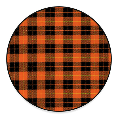 Orange Black And Yellow Tartan Print Round Floor Mat