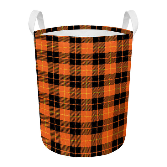 Orange Black And Yellow Tartan Print Round Laundry Basket