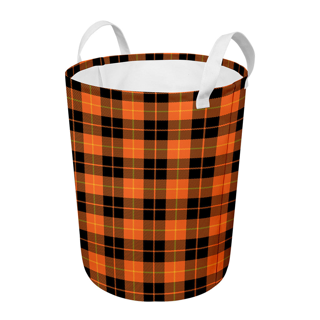 Orange Black And Yellow Tartan Print Round Laundry Basket