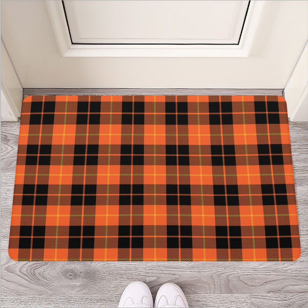 Orange Black And Yellow Tartan Print Rubber Doormat