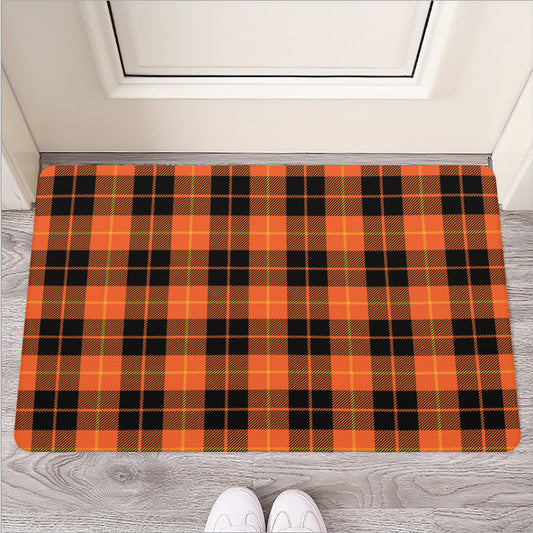 Orange Black And Yellow Tartan Print Rubber Doormat