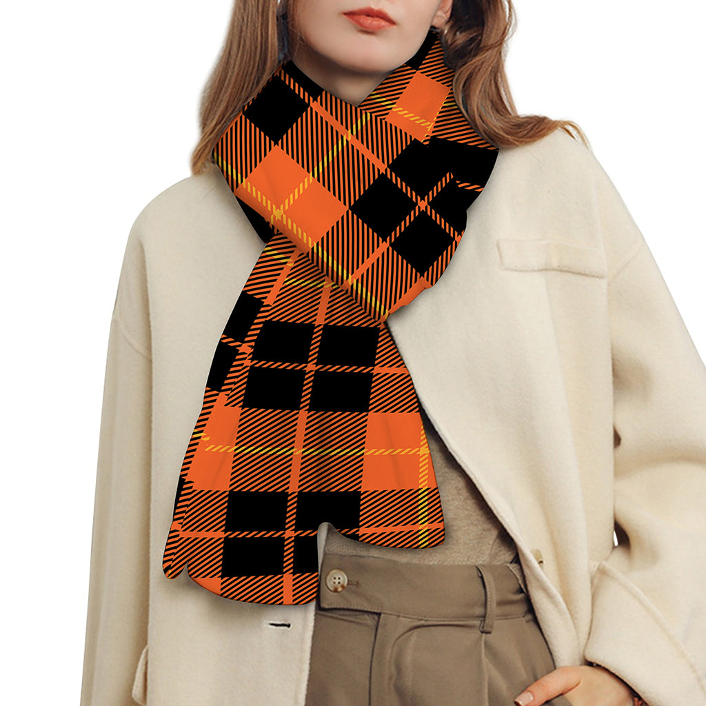 Orange Black And Yellow Tartan Print Scarf