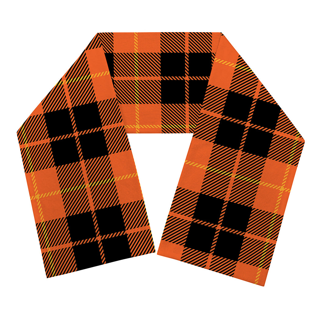 Orange Black And Yellow Tartan Print Scarf