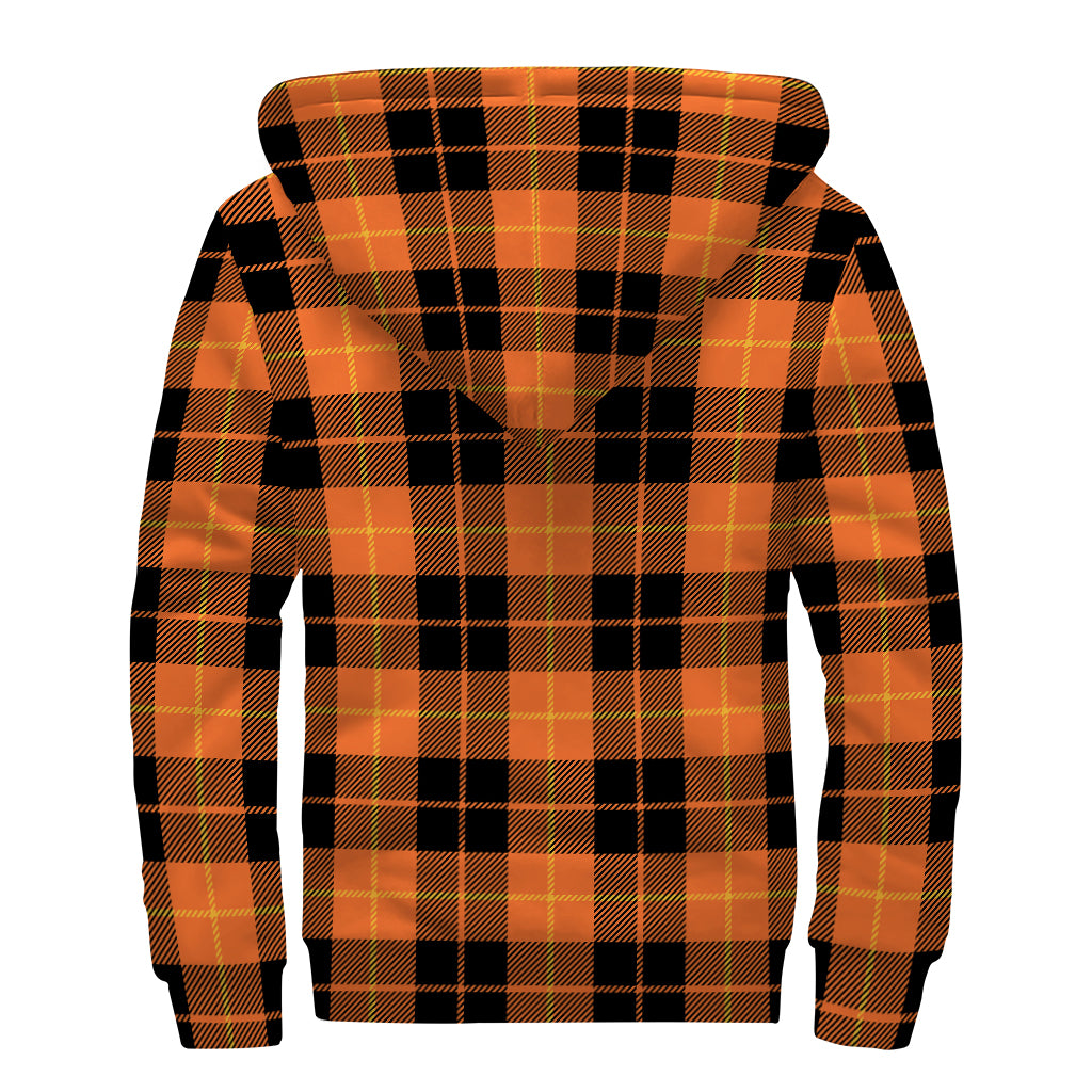 Orange Black And Yellow Tartan Print Sherpa Lined Zip Up Hoodie
