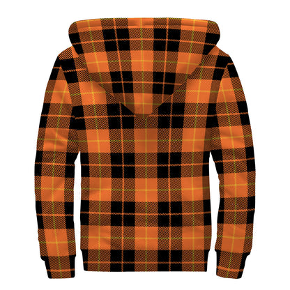 Orange Black And Yellow Tartan Print Sherpa Lined Zip Up Hoodie
