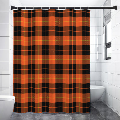 Orange Black And Yellow Tartan Print Shower Curtain