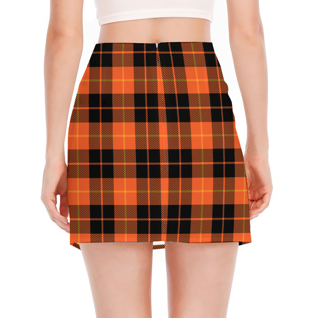 Orange Black And Yellow Tartan Print Side Slit Mini Skirt