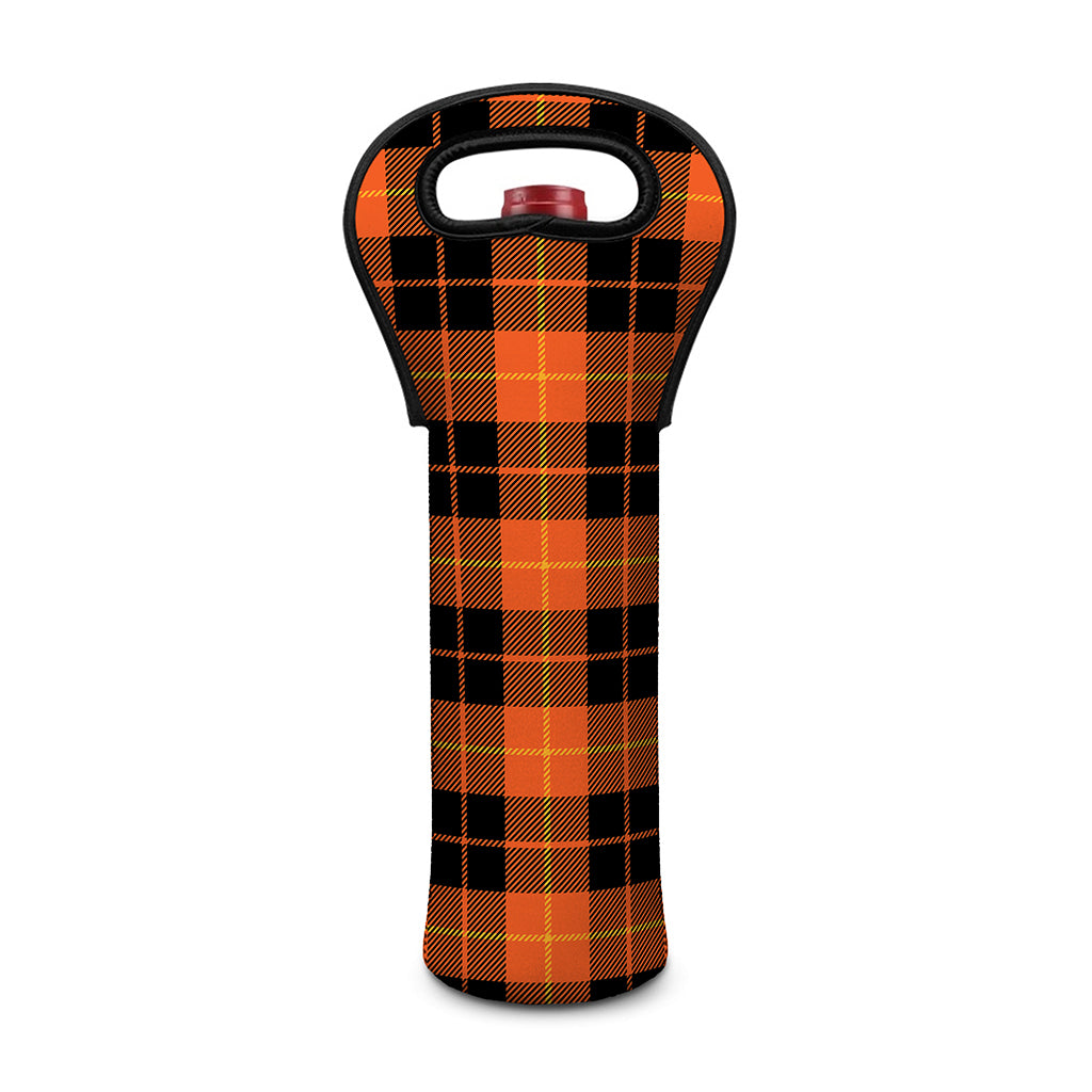 Orange Black And Yellow Tartan Print Single Neoprene Wine Tote