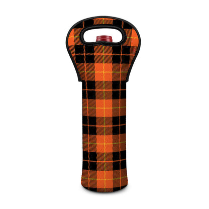 Orange Black And Yellow Tartan Print Single Neoprene Wine Tote